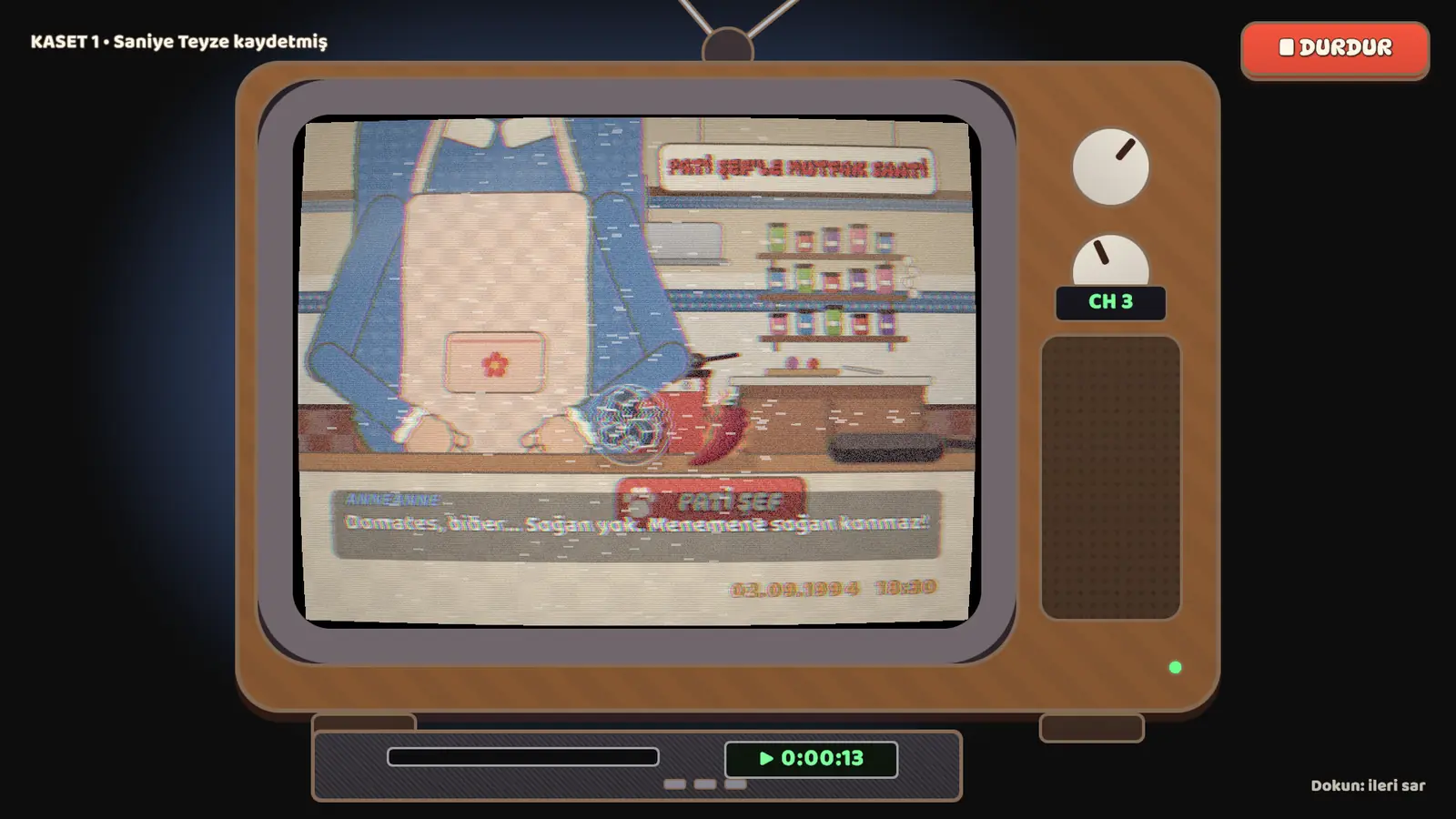 GASTRO: an old tape of the cooking show playing on a CRT